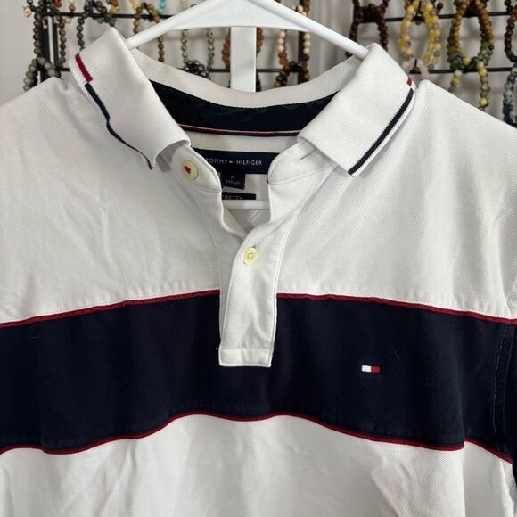 Tommy Hilfiger Men's White and Navy Polo Shirt men’s medium - Picture 3 of 5